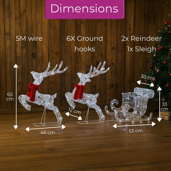 Neo 240 LED Christmas Sleigh & Reindeer – Warm White Mixed Effects, 65cm