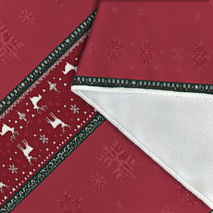 Burgundy Red & White Christmas Tablecloth – Snowflake Reindeer Rectangular Cover