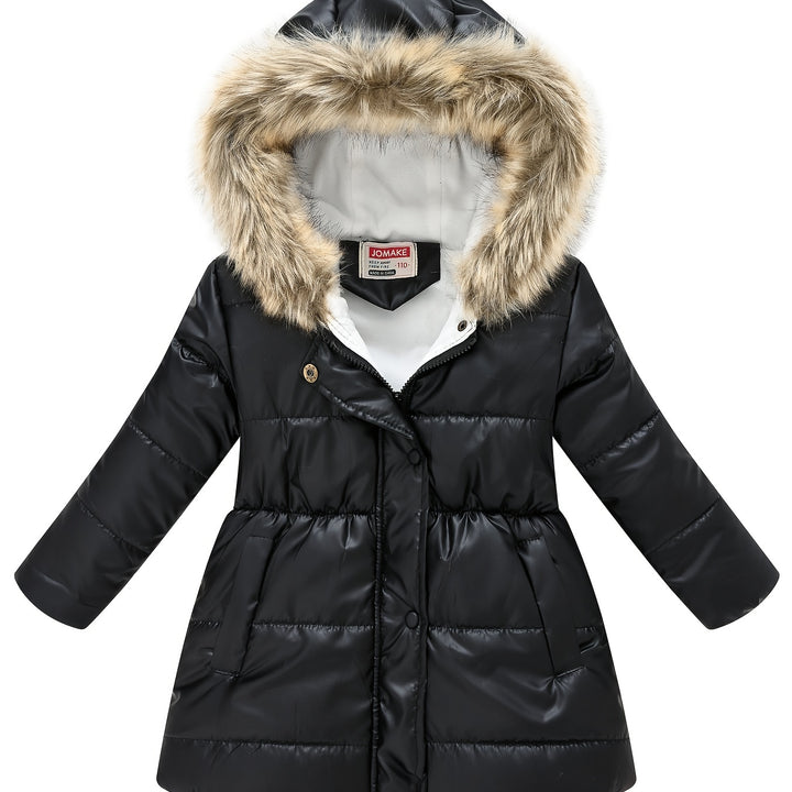 Boys & Girls Winter Jacket – Thick Glossy Hooded Mid-Length Coat