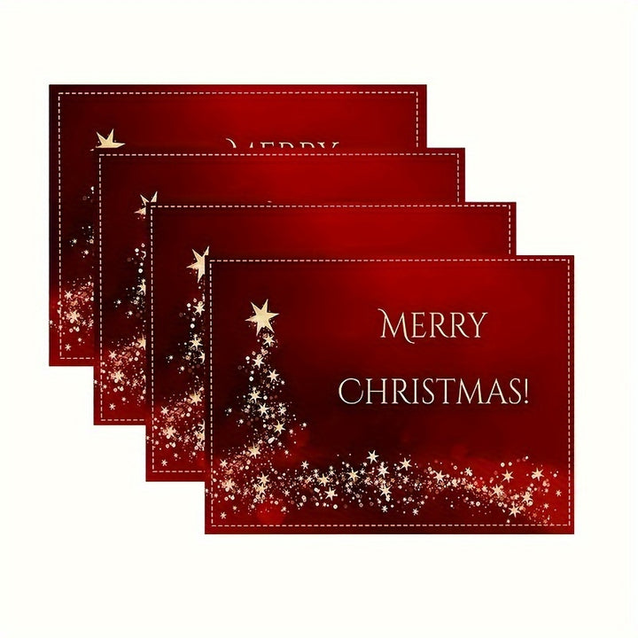 Set of 4 Luxury Christmas Linen Placemats – Red & Gold Holiday Table Mats