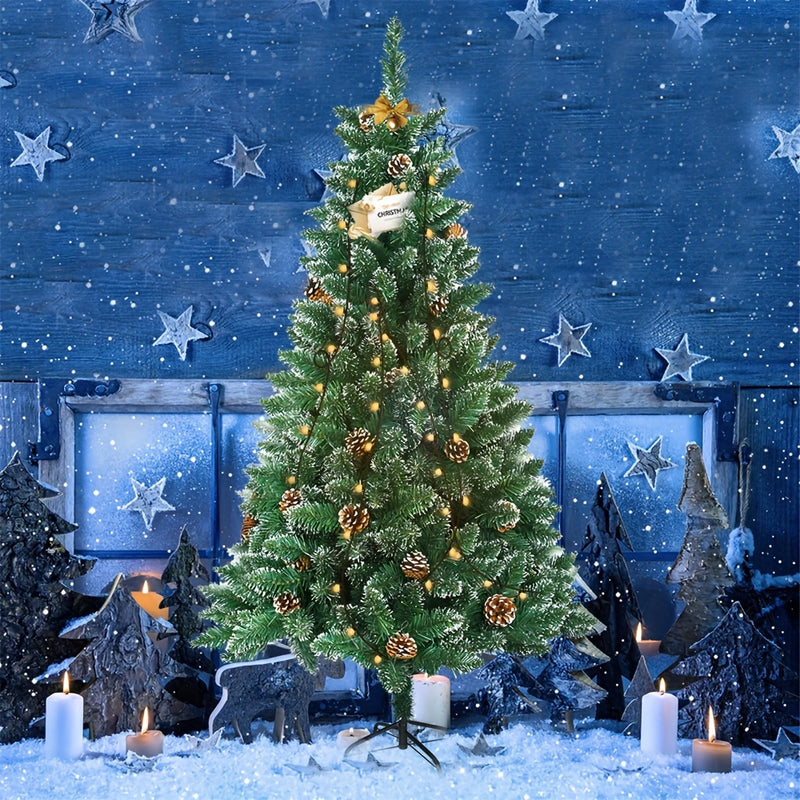 Artificial Christmas Tree with Snow Effect – Pine Cones & Metal Stand