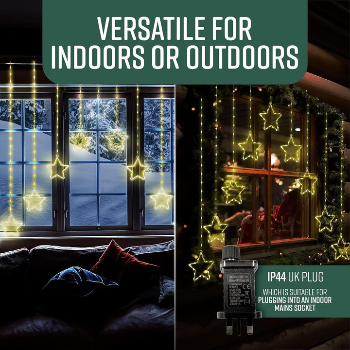 GloBrite 303 LED Star Curtain Lights – Indoor/Outdoor Christmas Window Lights