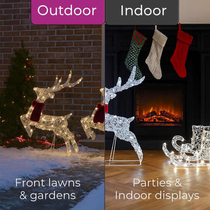 Neo 240 LED Christmas Sleigh & Reindeer – Warm White Mixed Effects, 65cm