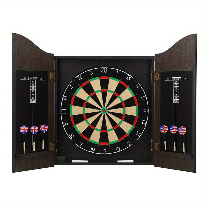 Dartboard Set with Wooden Cabinet – Includes 6 Darts for Home Use