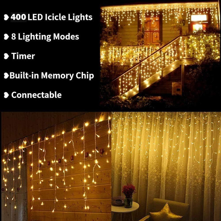 10m 400 LED Icicle Lights – Outdoor Fairy String with Remote Control