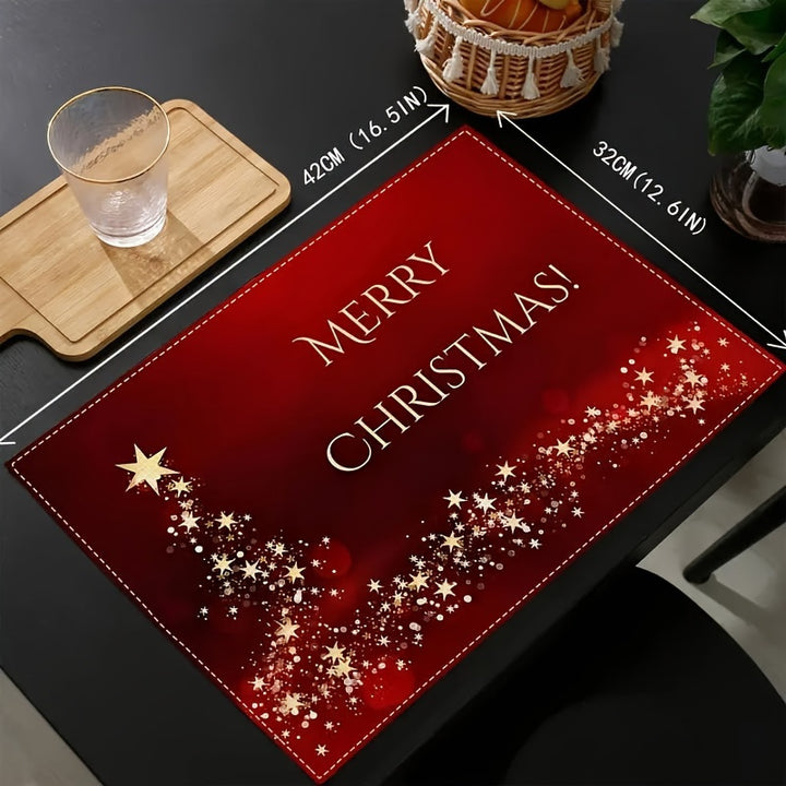 Set of 4 Luxury Christmas Linen Placemats – Red & Gold Holiday Table Mats