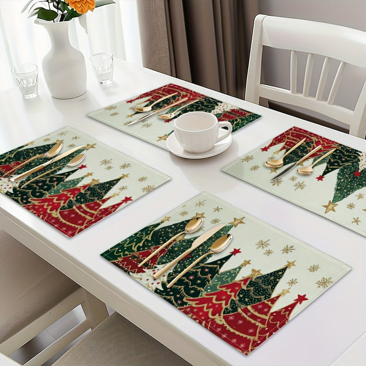 2/4/6pcs Christmas Placemats – Holiday Tree Pattern Heat-Resistant Table Mats