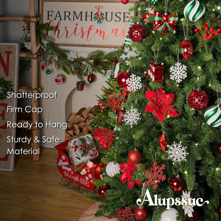 82Pcs Christmas Baubles Set – Shatterproof Tree Ornaments in Red, Gold, Green & White