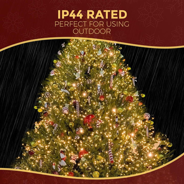 Festive Fix Warm White LED Christmas Tree Lights – 8 Modes, Timer, Waterproof