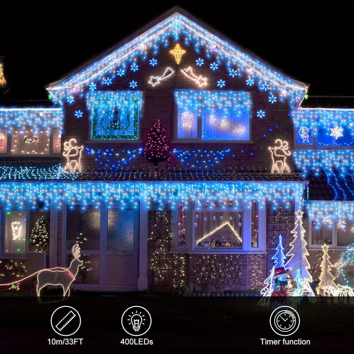 10m 400 LED Icicle Lights – Outdoor Fairy String with Remote Control