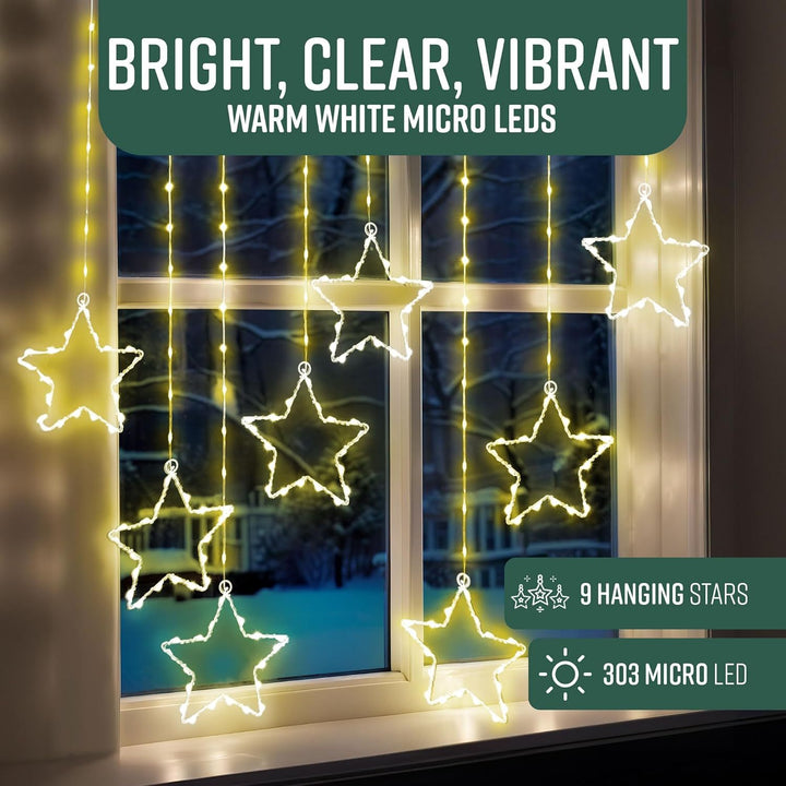 GloBrite 303 LED Star Curtain Lights – Indoor/Outdoor Christmas Window Lights