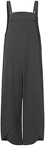 Linke Overalls for Women Casual Loose Dungarees Soft Cotton Linen Baggy Jumpsuit Adjustable Straps with Pockets, 3XL, Grey