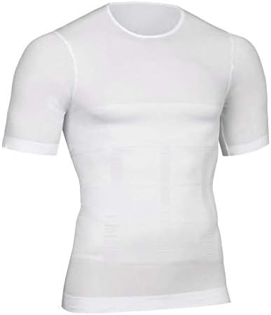 Peony.T Men's Body Shapewear Belly Compression T-Shirt Slimming Top Wear Muscle Tank Wasit Trainer Undershirts Tummy Control White, L