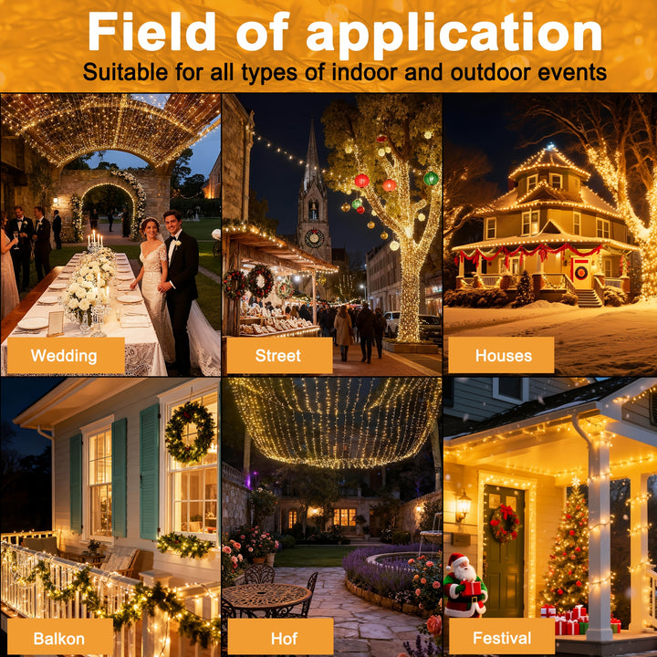 30m/50m/80m/100m Fairy Lights – Warm White & RGB, 8 Modes, Remote Control