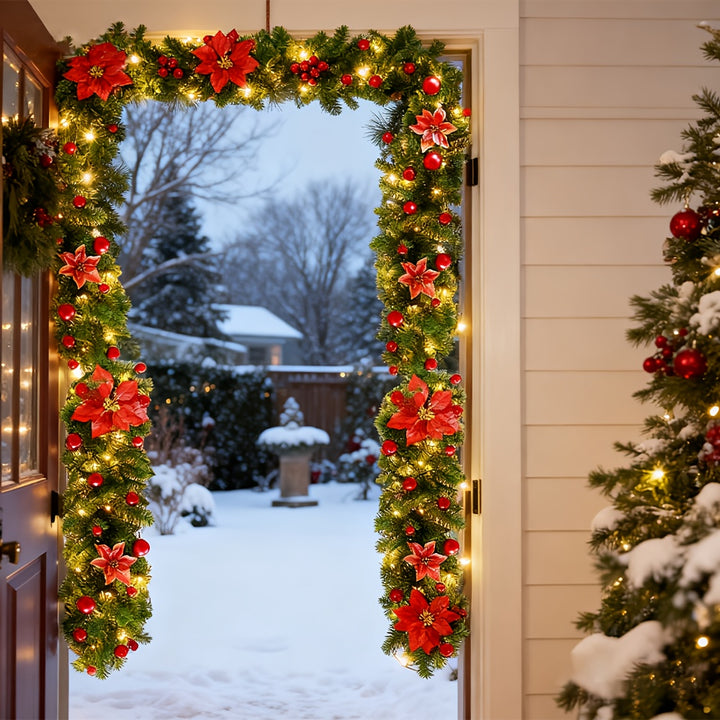 2Pcs 9ft/2.7m Artificial Christmas Garland – Pine Cones, Berries & Baubles