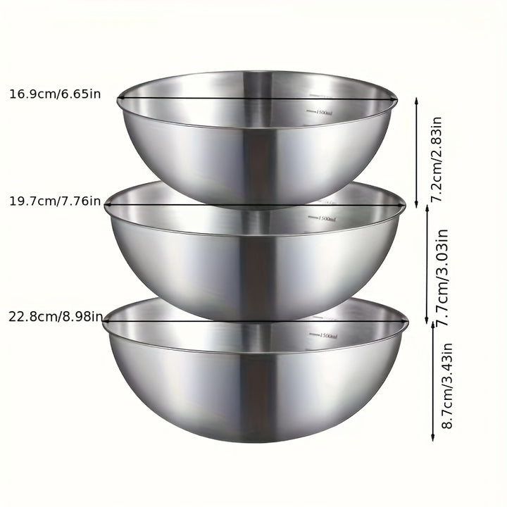 3Pcs Stainless Steel Mixing Bowl Set – Durable Kitchen Bowls for Baking & Cooking