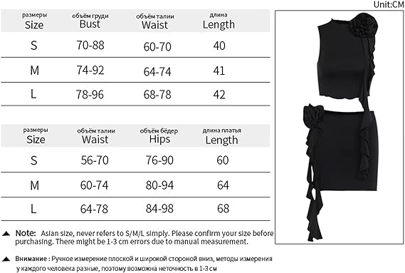 Women's Ruffle 2-Piece Skirt Set Floral Ruffle Fringe Sleeveless Tank Top + High Waist Mini Skirt Set (A-White, M)