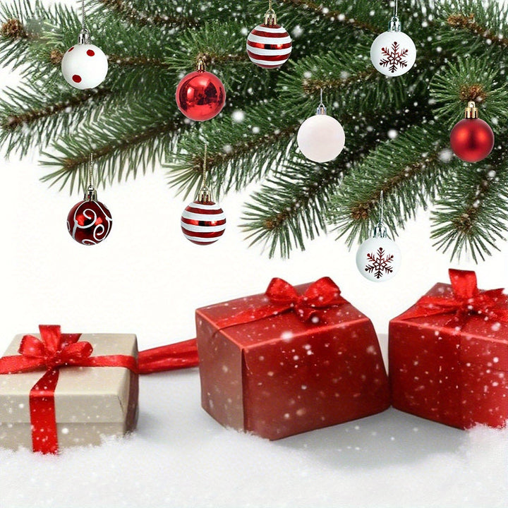 50Pcs Red & Striped Christmas Baubles – Shatterproof Tree Decorations