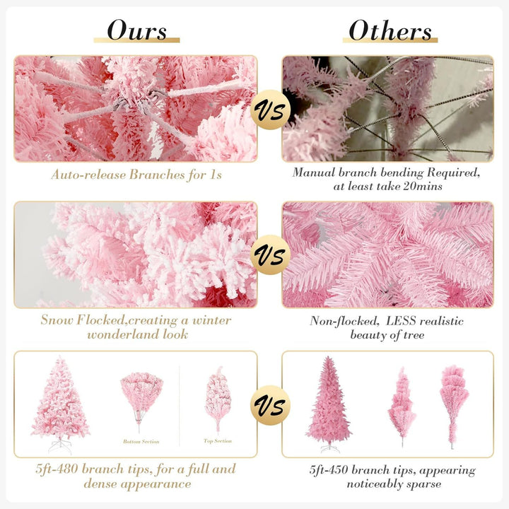 Pink Artificial Christmas Tree – Realistic Branches with Metal Stand