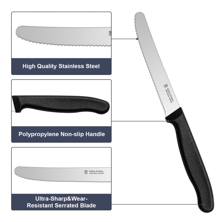 6Pcs Serrated Tomato Knives – Stainless Steel Sharp Table Knife Set