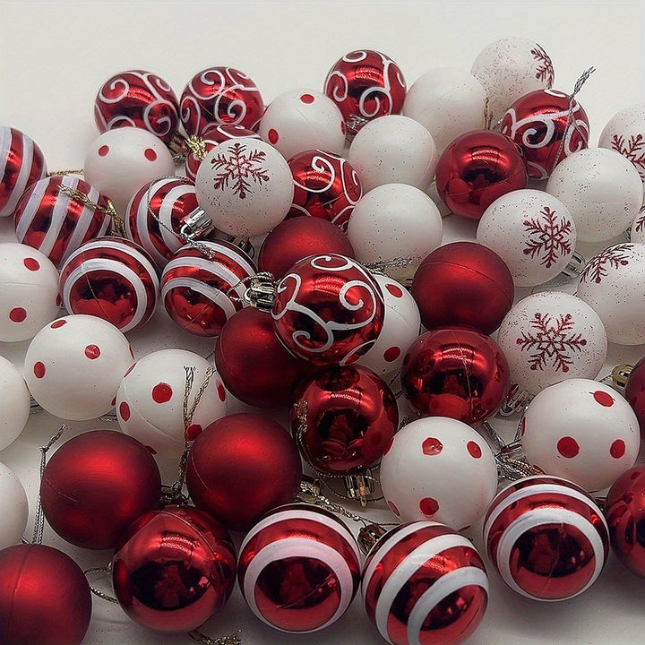 50Pcs Red & Striped Christmas Baubles – Shatterproof Tree Decorations