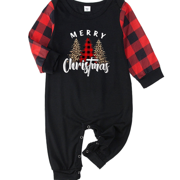Matching Family Christmas Pyjamas – Tree Print Long Sleeve Top & Plaid Pants