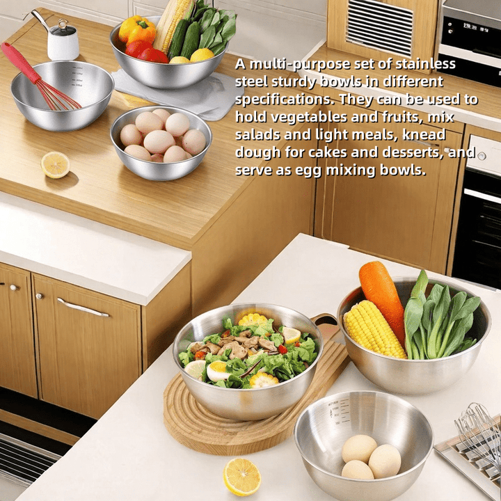 3Pcs Stainless Steel Mixing Bowl Set – Durable Kitchen Bowls for Baking & Cooking