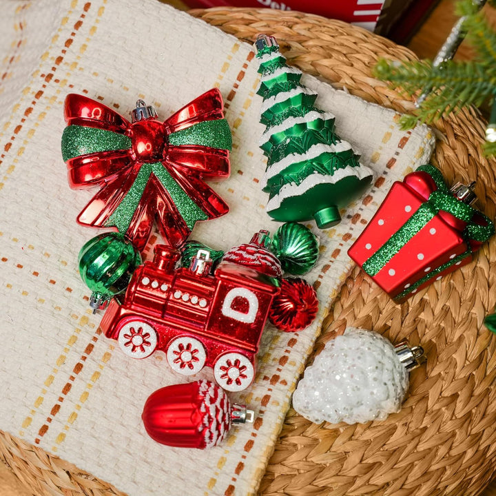 82Pcs Christmas Baubles Set – Shatterproof Tree Ornaments in Red, Gold, Green & White