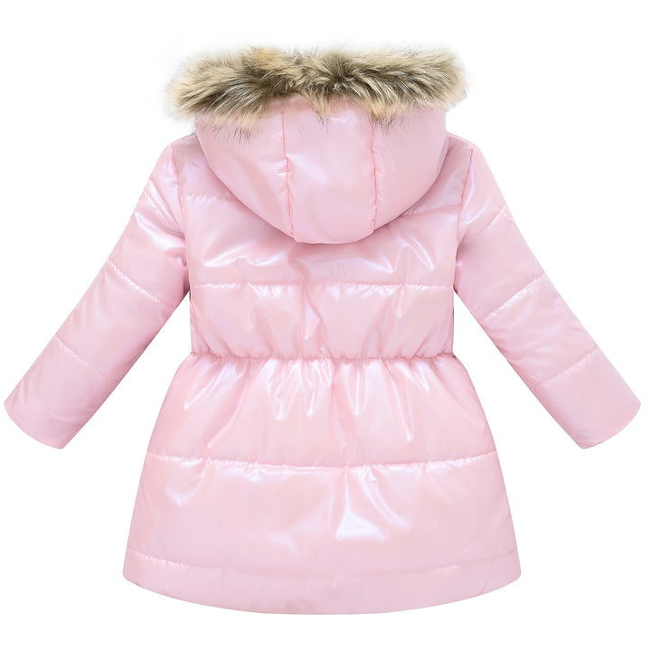 Boys & Girls Winter Jacket – Thick Glossy Hooded Mid-Length Coat