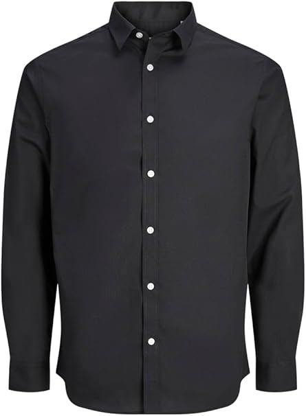 JJ REBEL Men's Jrebgavin Solid Shirt Ls Noos, Black, 2XL