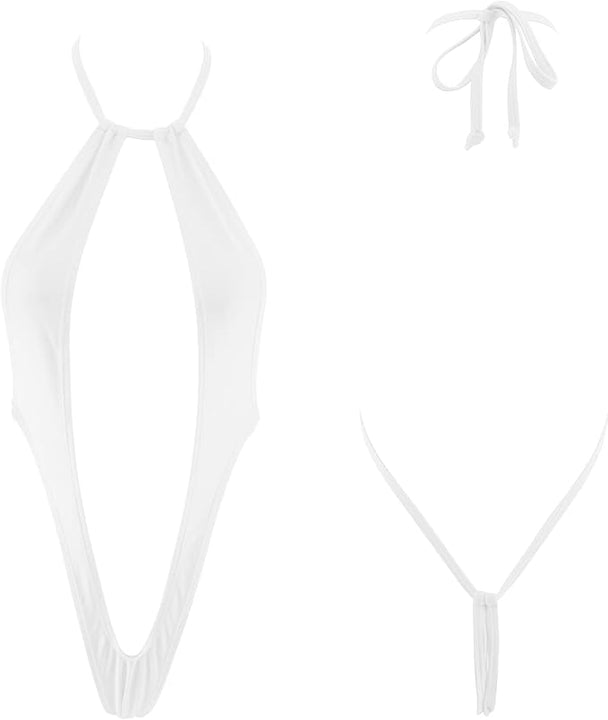 SHERRYLO Micro Bikini Extreme Slingshot G String Sling Bikinis Slutty Exotic Swimsuit Thong Bathing Suit Lingerie for Women, White, One Size