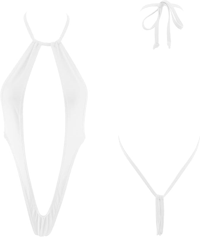 SHERRYLO Micro Bikini Extreme Slingshot G String Sling Bikinis Slutty Exotic Swimsuit Thong Bathing Suit Lingerie for Women, White, One Size