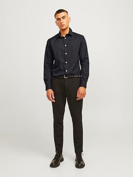 JJ REBEL Men's Jrebgavin Solid Shirt Ls Noos, Black, 2XL