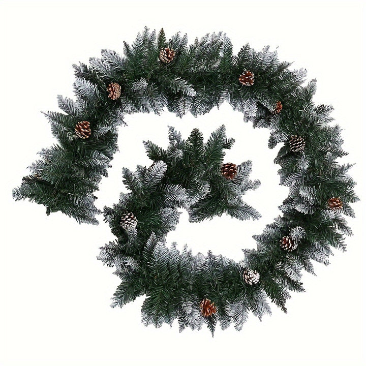5.49m Christmas Garland – Snow-Tipped Green with 24 Pine Cones