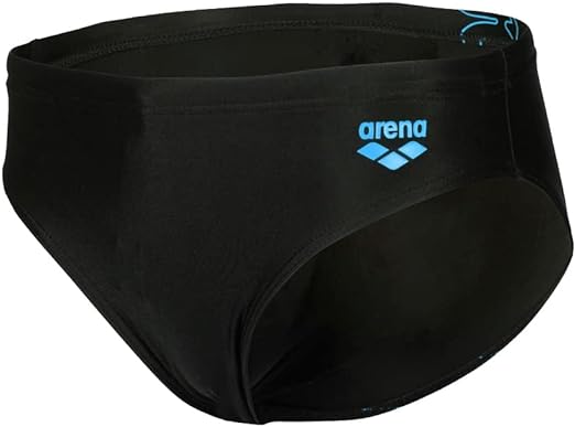 Arena Boy's Swim Briefs Graphic, Black-Turquoise, 8-9 Years