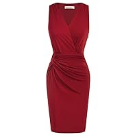 GRACE KARIN Ladies Vintage 1950s Front Knot Ruched Bodycon Autumn Midi Oversize Wine Red L