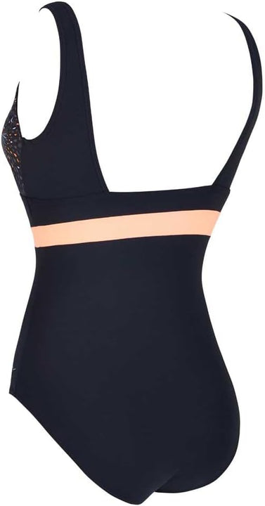 Zoggs Women's Square Back One Piece Swimsuit, Black/Coral, 14