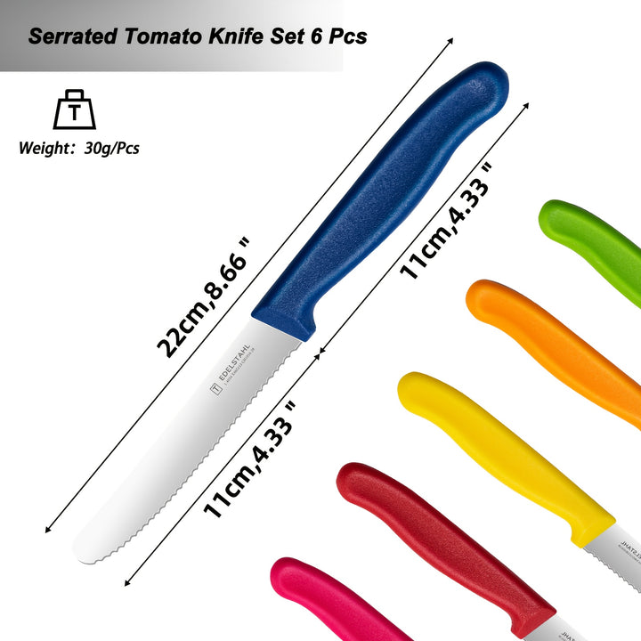 6Pcs Serrated Tomato Knives – Stainless Steel Sharp Table Knife Set