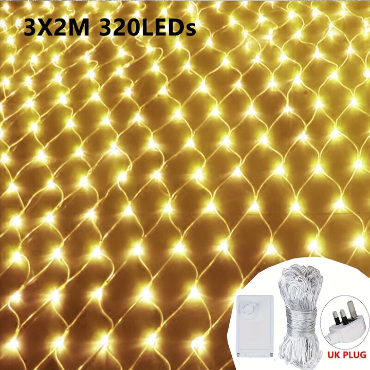 320 LED Net Mesh Lights 3x2m – 8 Modes Christmas Fairy Lights UK Plug