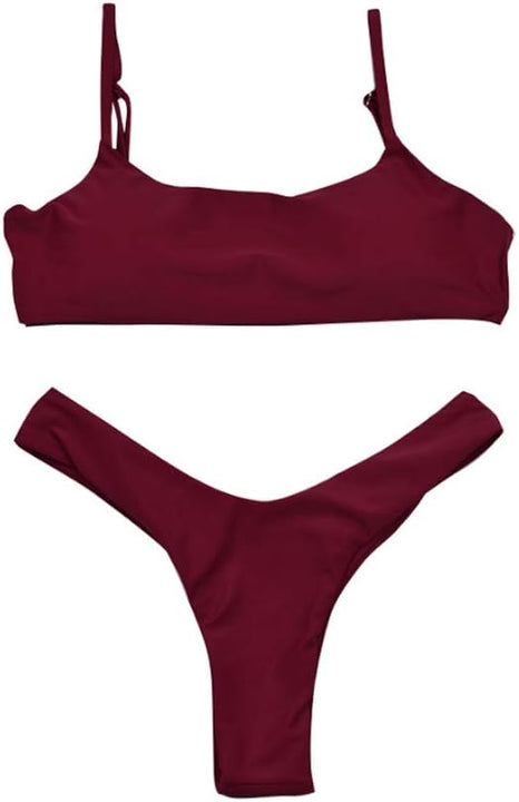 meioro Bikini Set Swimsuits for Women Low Waist Thong Swimwear Bathing Suits No Rims Swimming Costume (L,Purple)