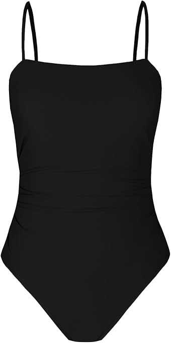 CUPSHE Women Swimsuit One Piece Square Neck Cutout Back Swimming Costume Tummy Control with Adjustable Spaghetti Straps Bathing Suit Swimwear Black M