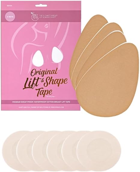 Perky Pear Original Lift & Shape Boob Tape [A-G Cups] - 2 Pairs of Boob Tape & 3 pairs Nipple Protector covers - Colour Options (F-G, Beige)