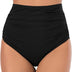 Lovache Women's High Waisted Bikini Bottoms Solid Ruched Tummy Control Swim Briefs Black
