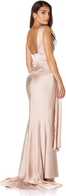 Jarlo London Gabriella Cowl Neck Fishtail Gown with Open Back, Champagne Nude, UK 12