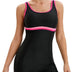 Veranohub Women's Boyleg One Piece Swimsuit Athletic Lap Bathing Suits Conservative Cut(Black/Light Pink,UK16)