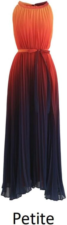 Chicwish Women's Splendor of The Sunset Orange Violet Halter Neck Gradient Pleated Maxi Slip Chiffon Dress, Purple, XL