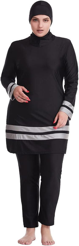 OBEEII Muslim Women Plus Size Color Matching Fat Swimsuit Tankini 3 Piece Swimwear, black, 6XL