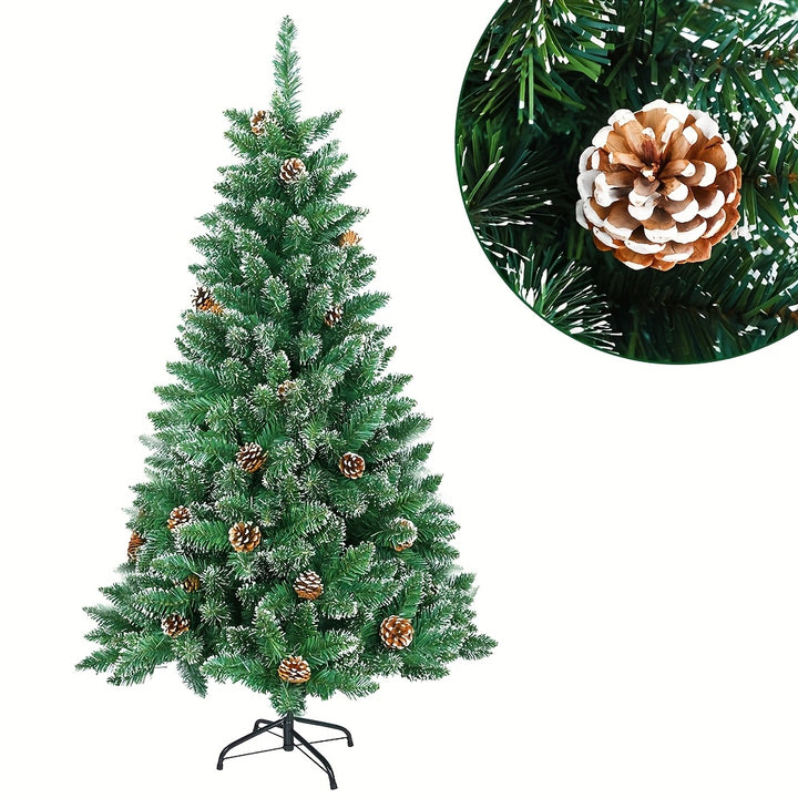 Artificial Christmas Tree with Snow Effect – Pine Cones & Metal Stand