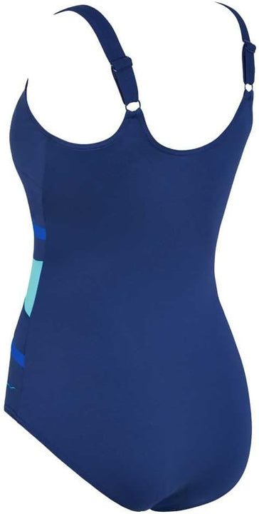 Zoggs Women's Sumatra Adjustable Scoopback Swimwear with Tummy Control, Navy/Blue/Jade, 38-inch/Size 14