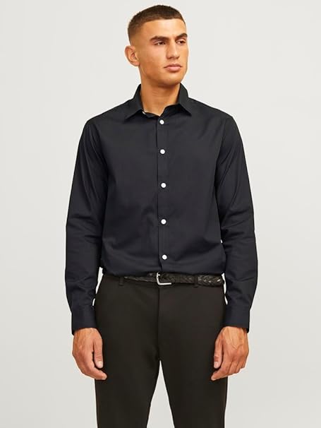 JJ REBEL Men's Jrebgavin Solid Shirt Ls Noos, Black, 2XL